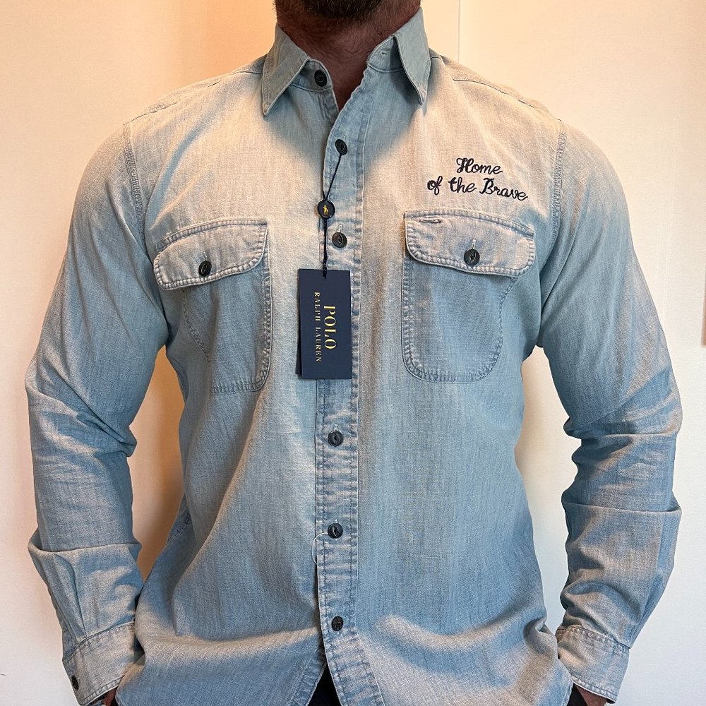 NEW Polo Ralph Lauren - Chambray Shirt with Amazing Embroidery -Size Large